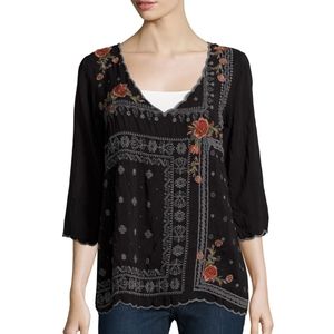 JOHNNY WAS black Benett blouse boho embroidered